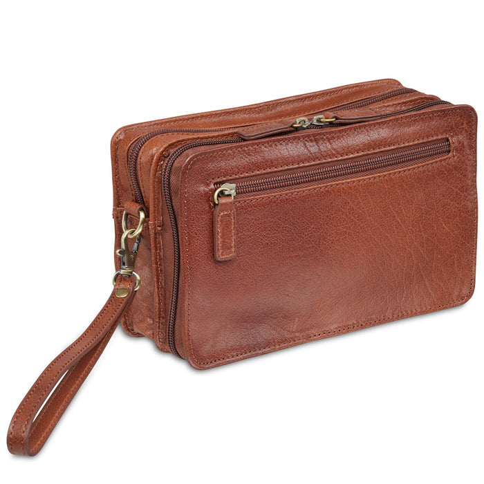 Mancini Leather Unisex Bag with Zippered Organizer Pocket