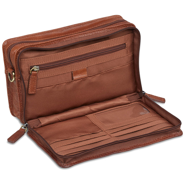 Mancini Leather Unisex Bag with Zippered Organizer Pocket