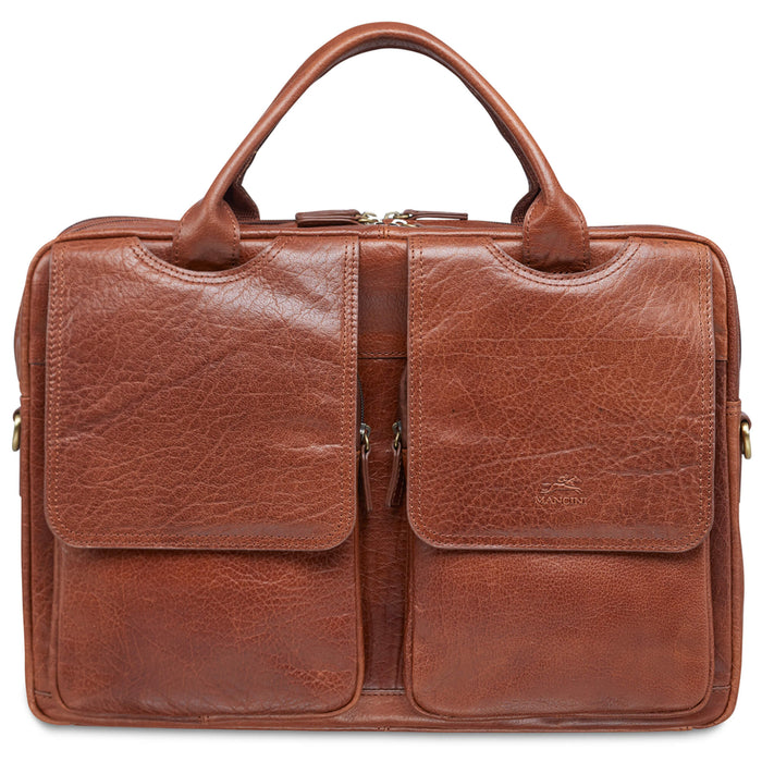 Mancini Leather Briefcase Double Compartment for Laptop/Tablet