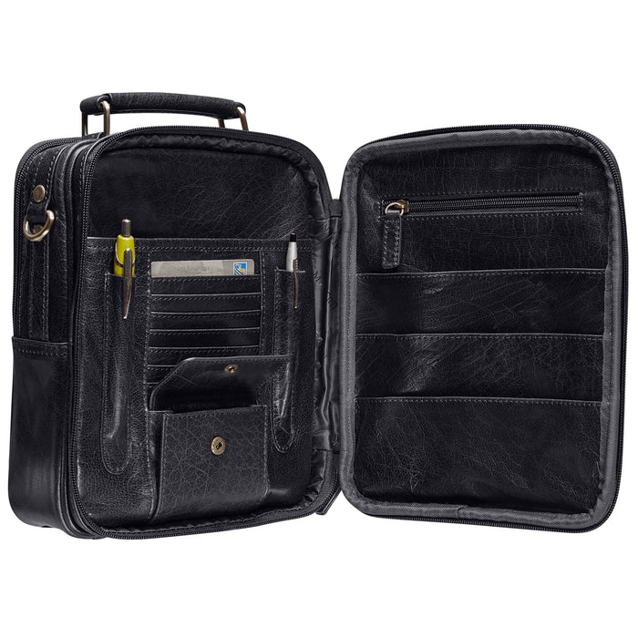 Mancini Leather Large Unisex Bag with Zippered Rear Organizer