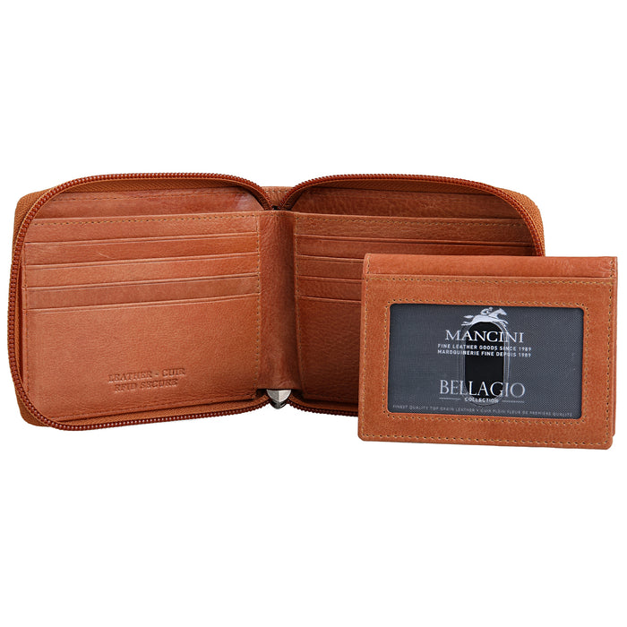 Mancini Leather Men's Wallet Zippered RFID Billfold with Removable Passcase