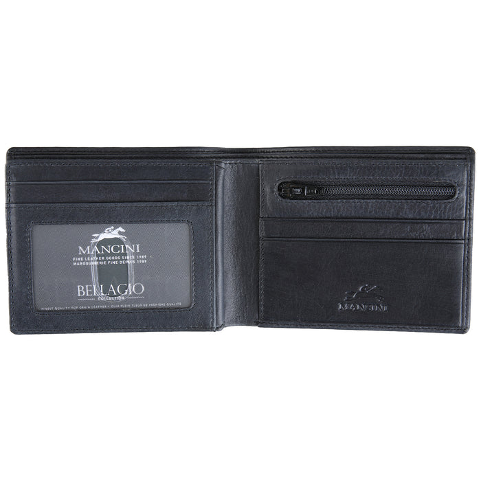 Mancini Leather Men's Center Wing RFID Wallet with Coin Pocket