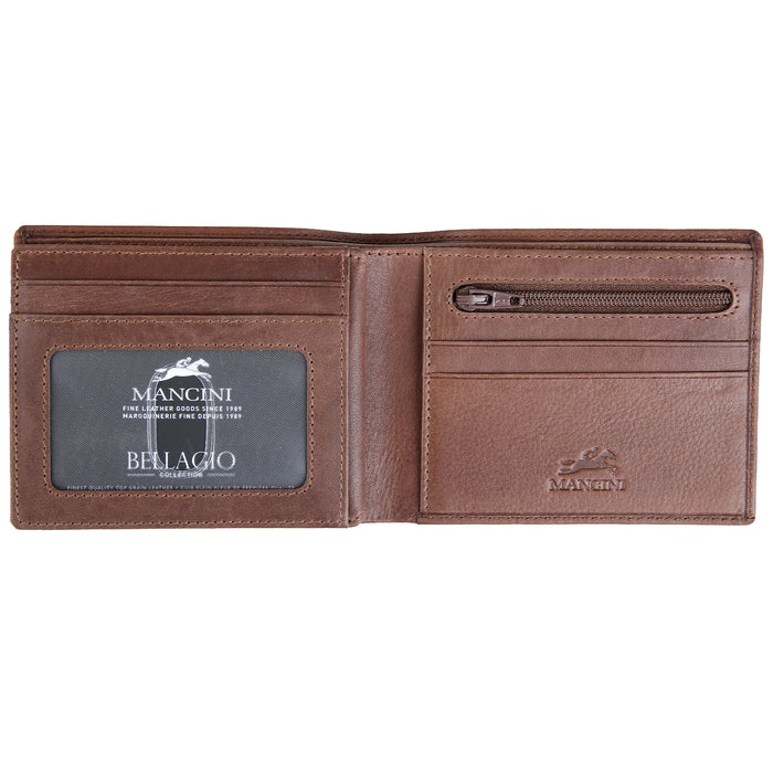 Mancini Leather Men's Center Wing RFID Wallet with Coin Pocket