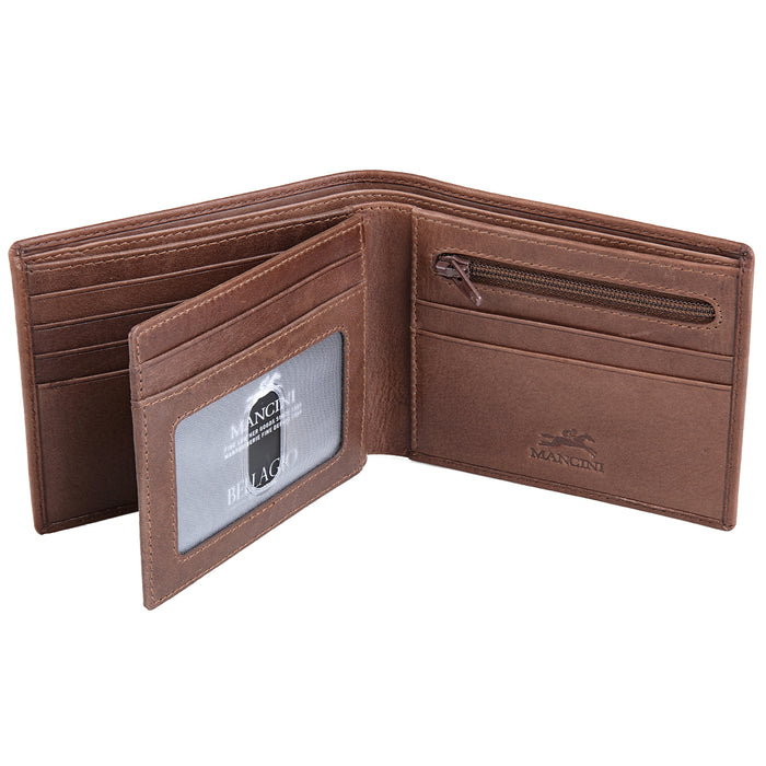 Mancini Leather Men's Center Wing RFID Wallet with Coin Pocket