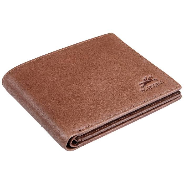 Mancini Leather Men's Center Wing RFID Wallet with Coin Pocket