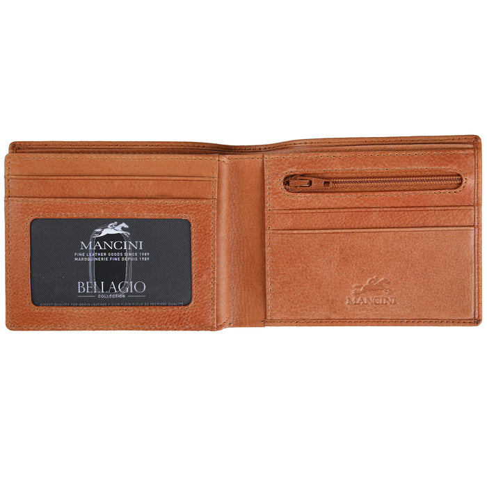 Mancini Leather Men's Center Wing RFID Wallet with Coin Pocket