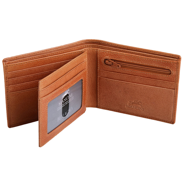 Mancini Leather Men's Center Wing RFID Wallet with Coin Pocket