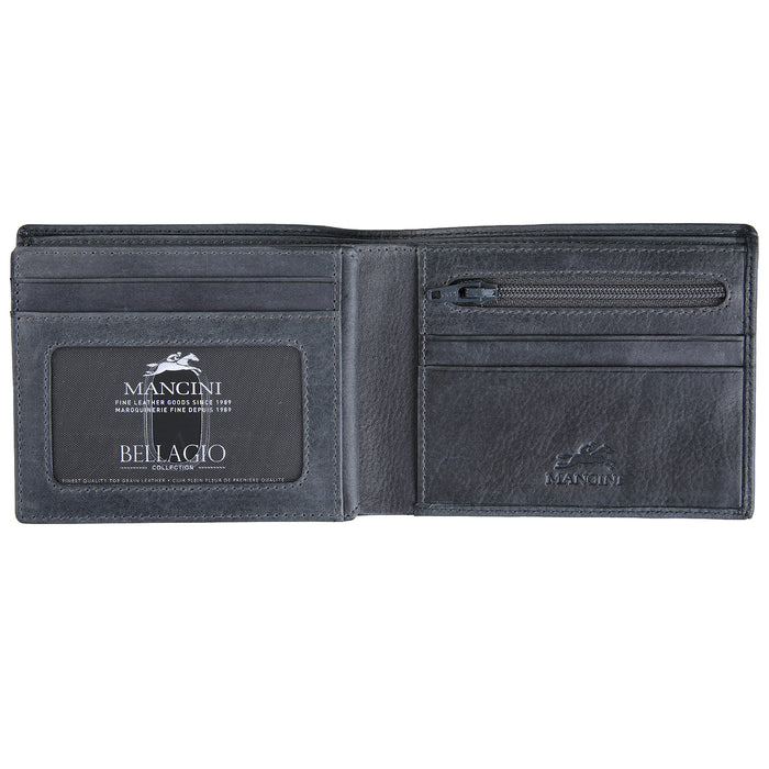 Mancini Leather Men's Center Wing RFID Wallet with Coin Pocket