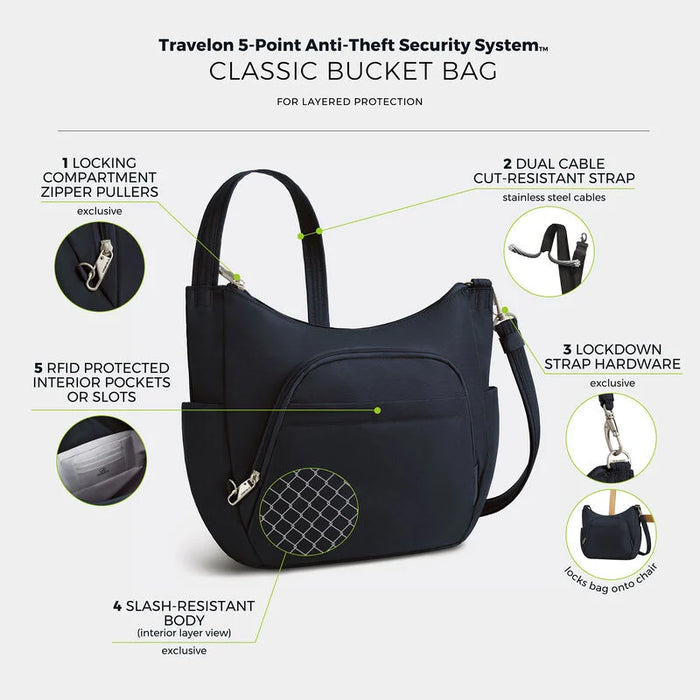 Travelon Anti-Theft Classic Crossbody Bucket Bag