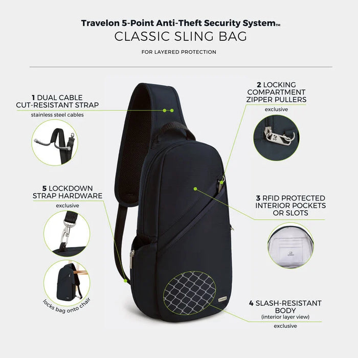 Travelon Anti-Theft Classic Sling Bag NEW