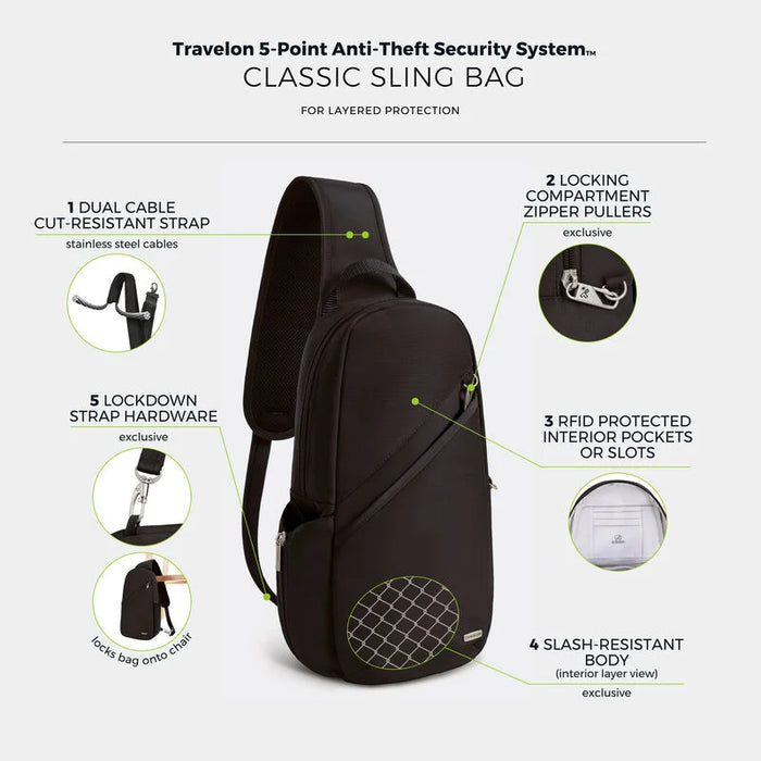 Travelon Anti-Theft Classic Sling Bag NEW