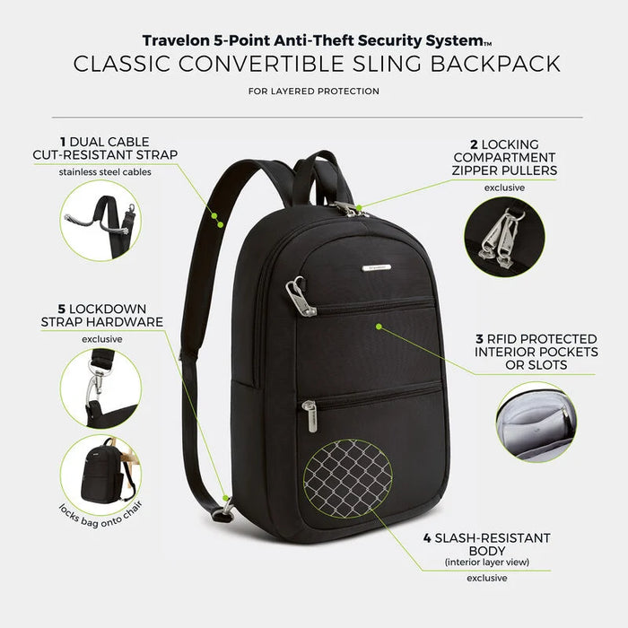 Travelon Anti-Theft Classic Convertible Sling Backpack