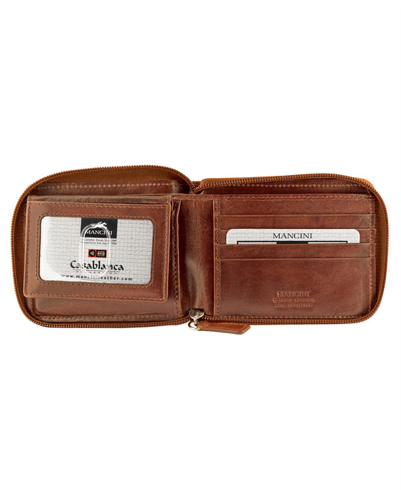 Mancini Leather Men's Wallet Zippered with Removable Passcase RFID