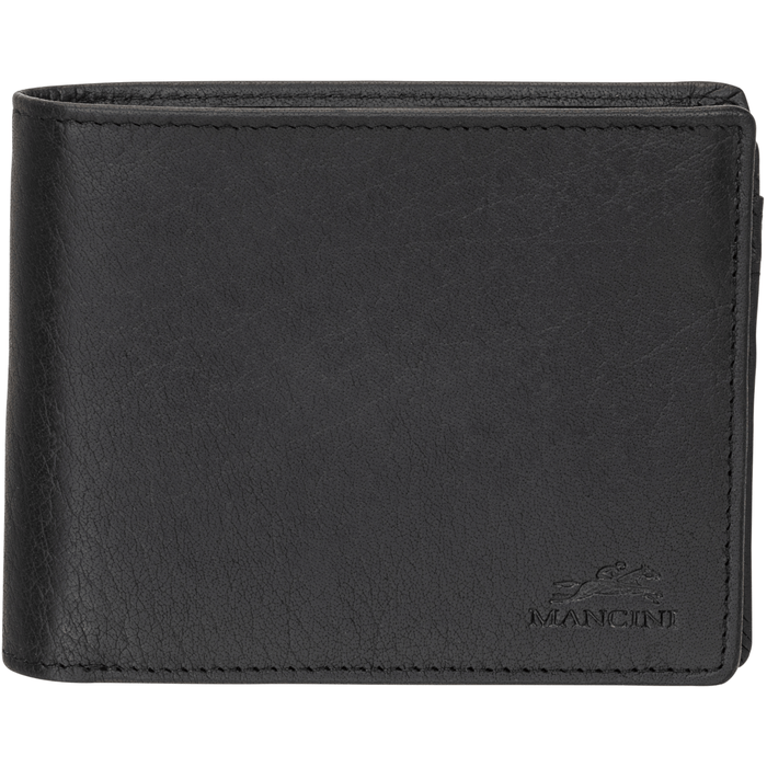 Mancini Leather Men's Buffalo RFID Secure Center Wing Billfold