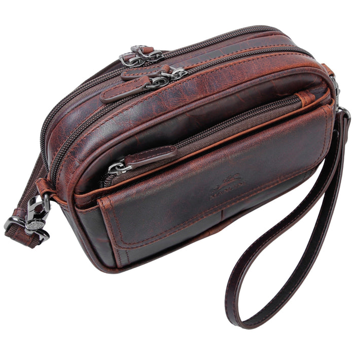 Mancini Leather Buffalo Unisex Bag with Zippered Organizer