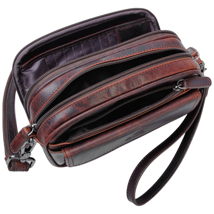 Mancini Leather Buffalo Unisex Bag with Zippered Organizer
