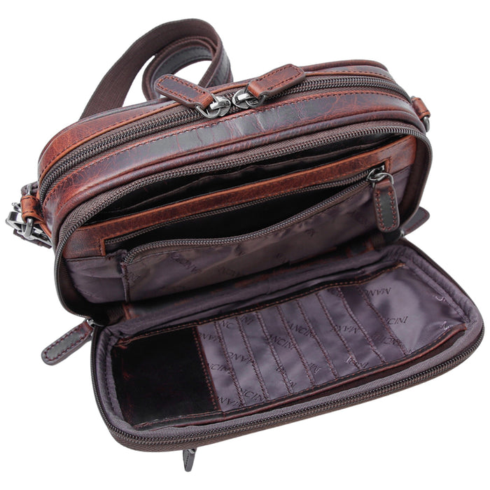 Mancini Leather Buffalo Unisex Bag with Zippered Organizer
