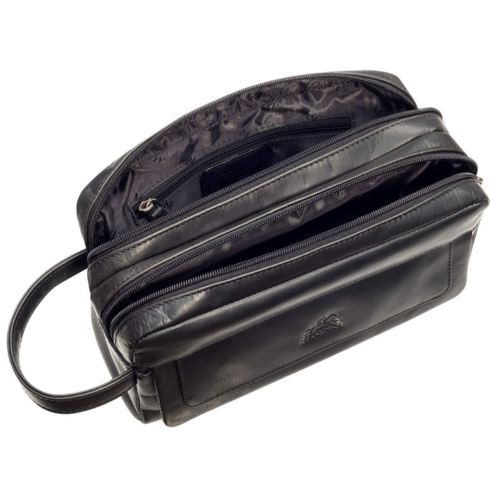 Mancini Leather Buffalo Dual Top Zipper Toiletry Bag