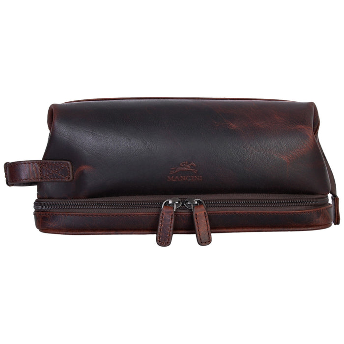 Mancini Leather Classic Toiletry Kit with Zippered Organizer