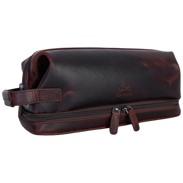 Mancini Leather Classic Toiletry Kit with Zippered Organizer