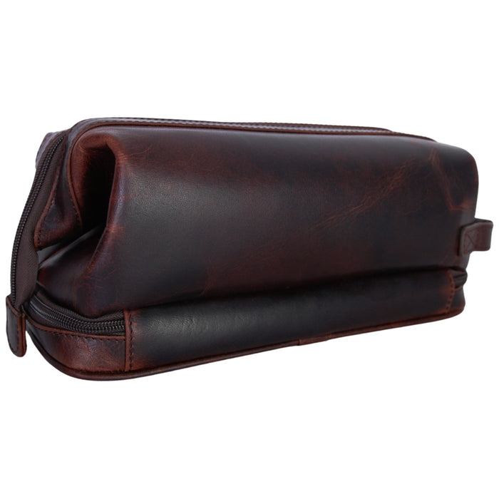Mancini Leather Classic Toiletry Kit with Zippered Organizer