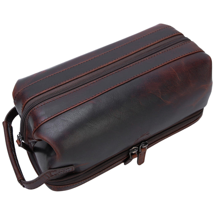 Mancini Leather Classic Toiletry Kit with Zippered Organizer