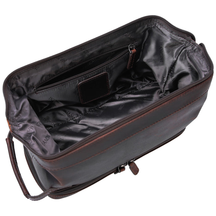 Mancini Leather Classic Toiletry Kit with Zippered Organizer