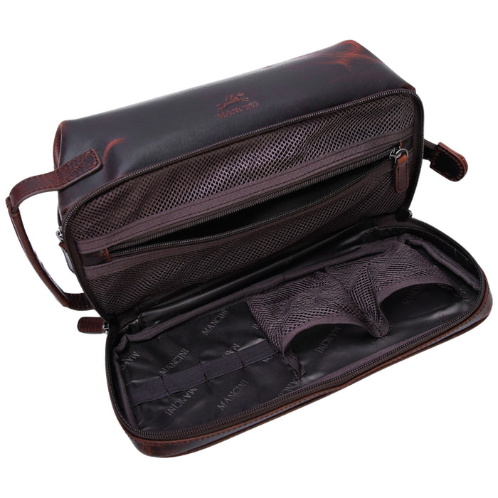Mancini Leather Classic Toiletry Kit with Zippered Organizer