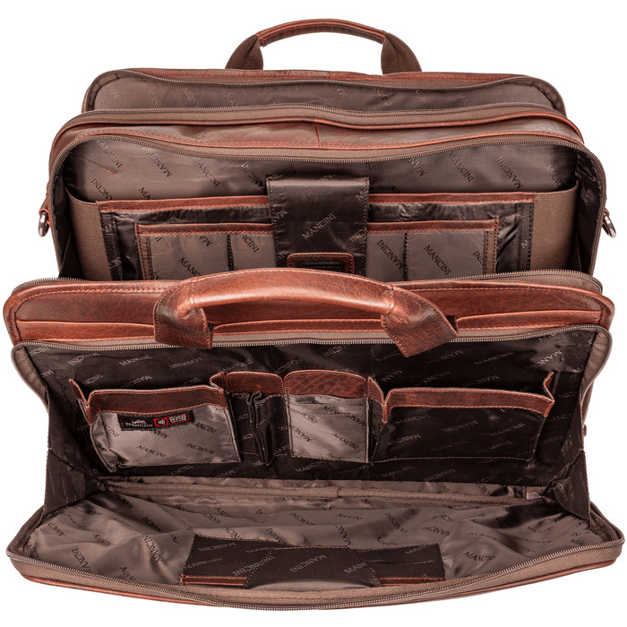 Mancini Leather Buffalo Double Compartment Top Zipper 15.6” Laptop / Tablet Briefcase