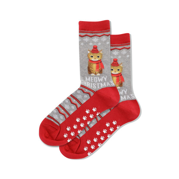 Women's Meowy Christmas Non Skid Crew Socks