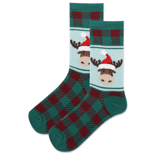 Women's Fuzzy Moose Head Crew Socks