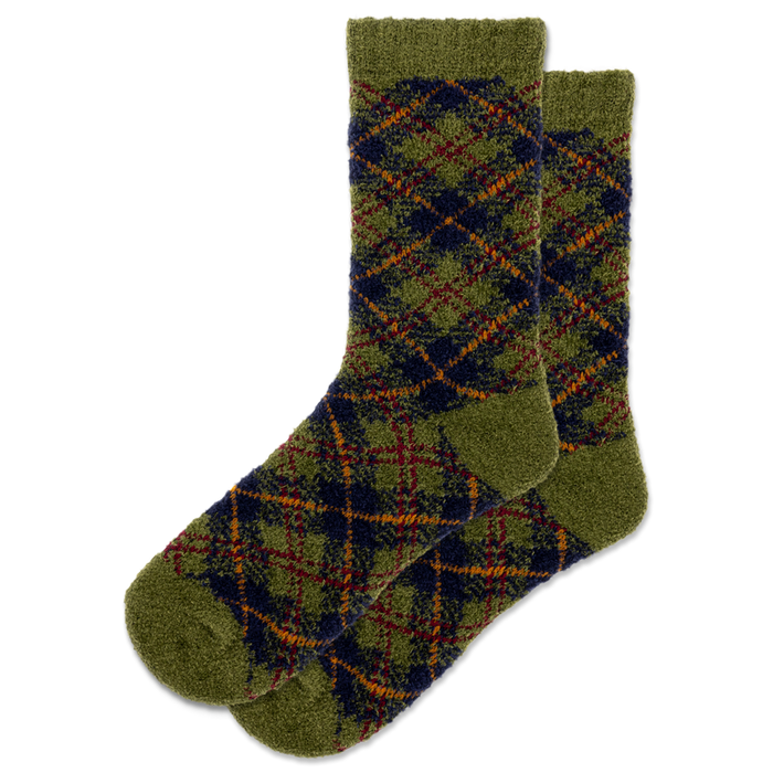 Women's Diagonal Plaid Feathery Boot Crew Sock