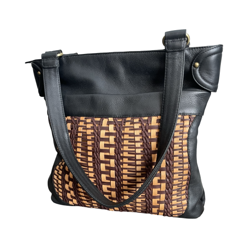 Derek Alexander Leather Ladies' Handbag Top Zip Hour Glass Woven Front