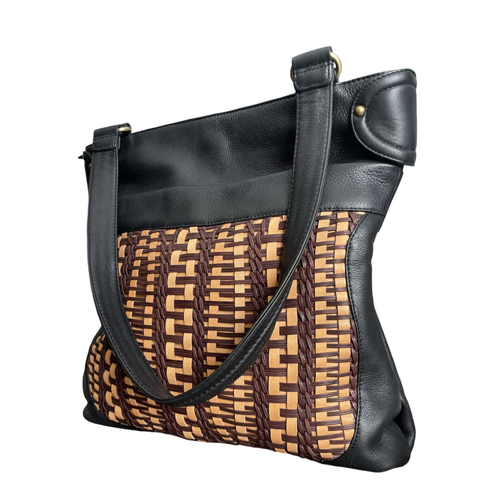 Derek Alexander Leather Ladies' Handbag Top Zip Hour Glass Woven Front