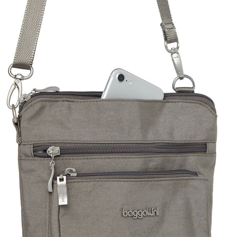 Baggallini Pocket Crossover Crossbody Fabric Bag, Charcoal: Handbags