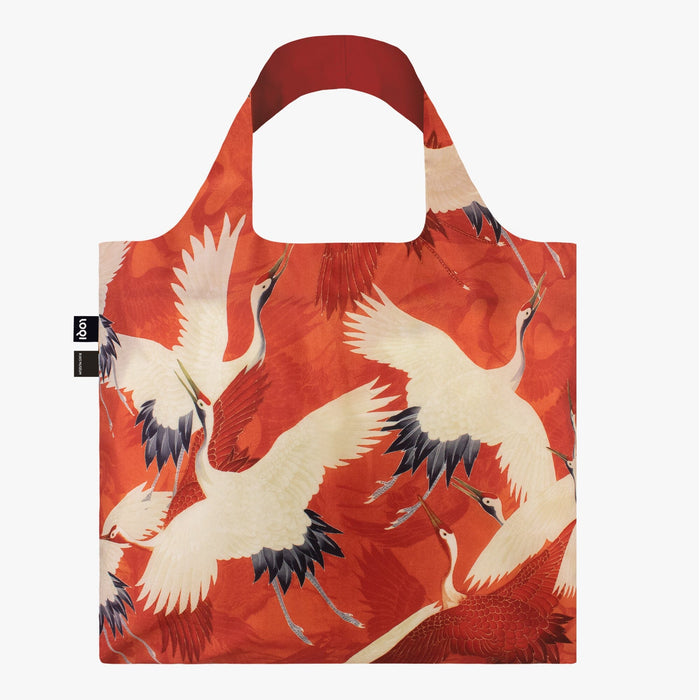 Loqi Tote Bag with Zip Pouch - Woman's Haori with White and Red Cranes
