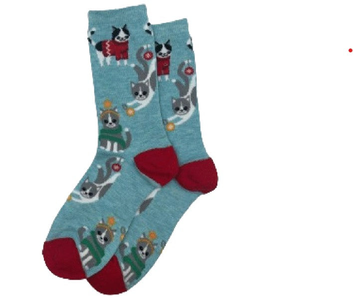 K.Bell  Women's Christmas Cat Crew Socks