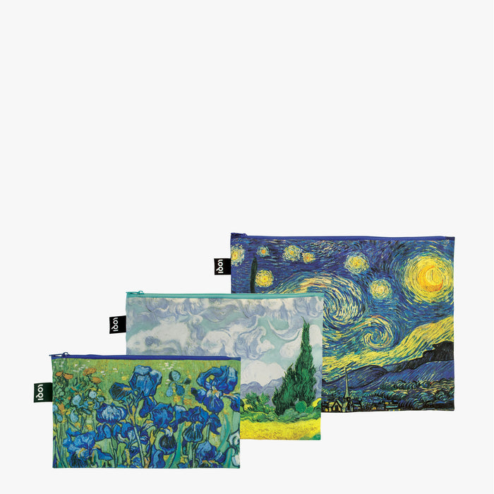 Loqi Recycled Zip Pockets - VINCENT VAN GOGH Starry Night, Wheatfield, Irises