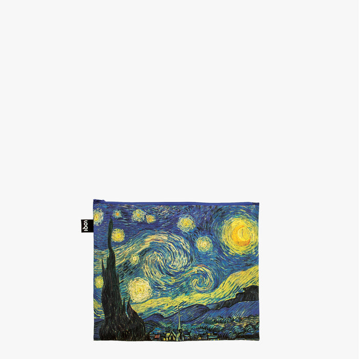 Loqi Recycled Zip Pockets - VINCENT VAN GOGH Starry Night, Wheatfield, Irises