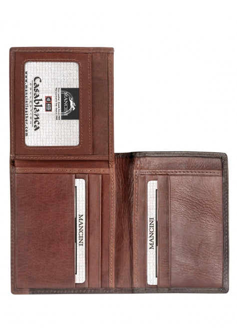 Mancini Leather Men's Wallet with Unique Vertical Wing RFID