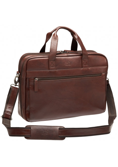 Mancini Leather Double Compartment Briefcase with RFID Secure Pocket for 15.6” Laptop / Tablet
