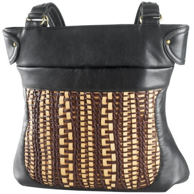Derek Alexander Leather Ladies' Handbag Top Zip Hour Glass Woven Front
